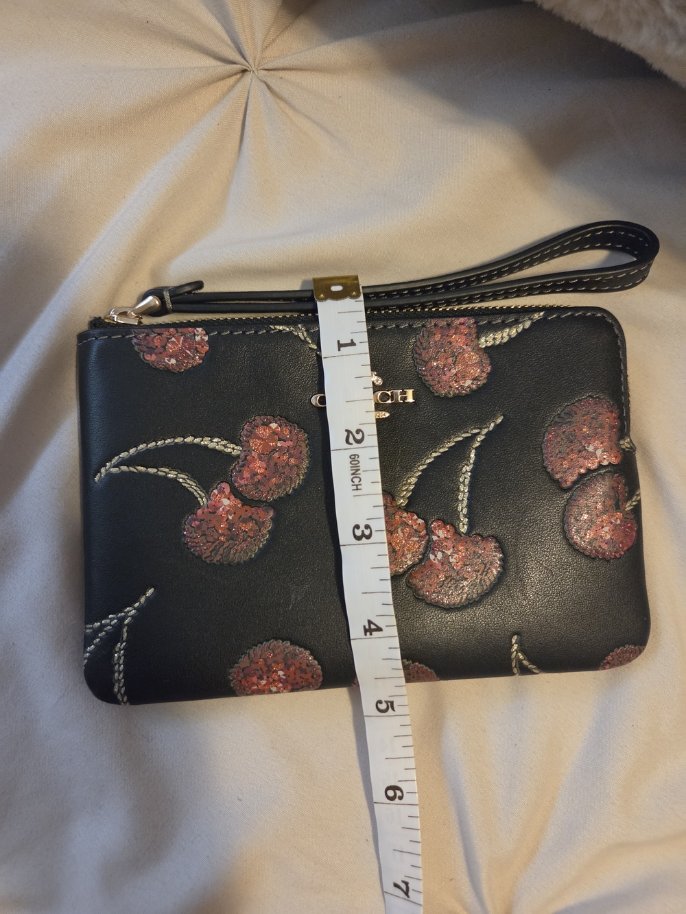 Coach Black Cherry Wristlet - Coach Floral Sequin Wristlet - Picture 4 of 6